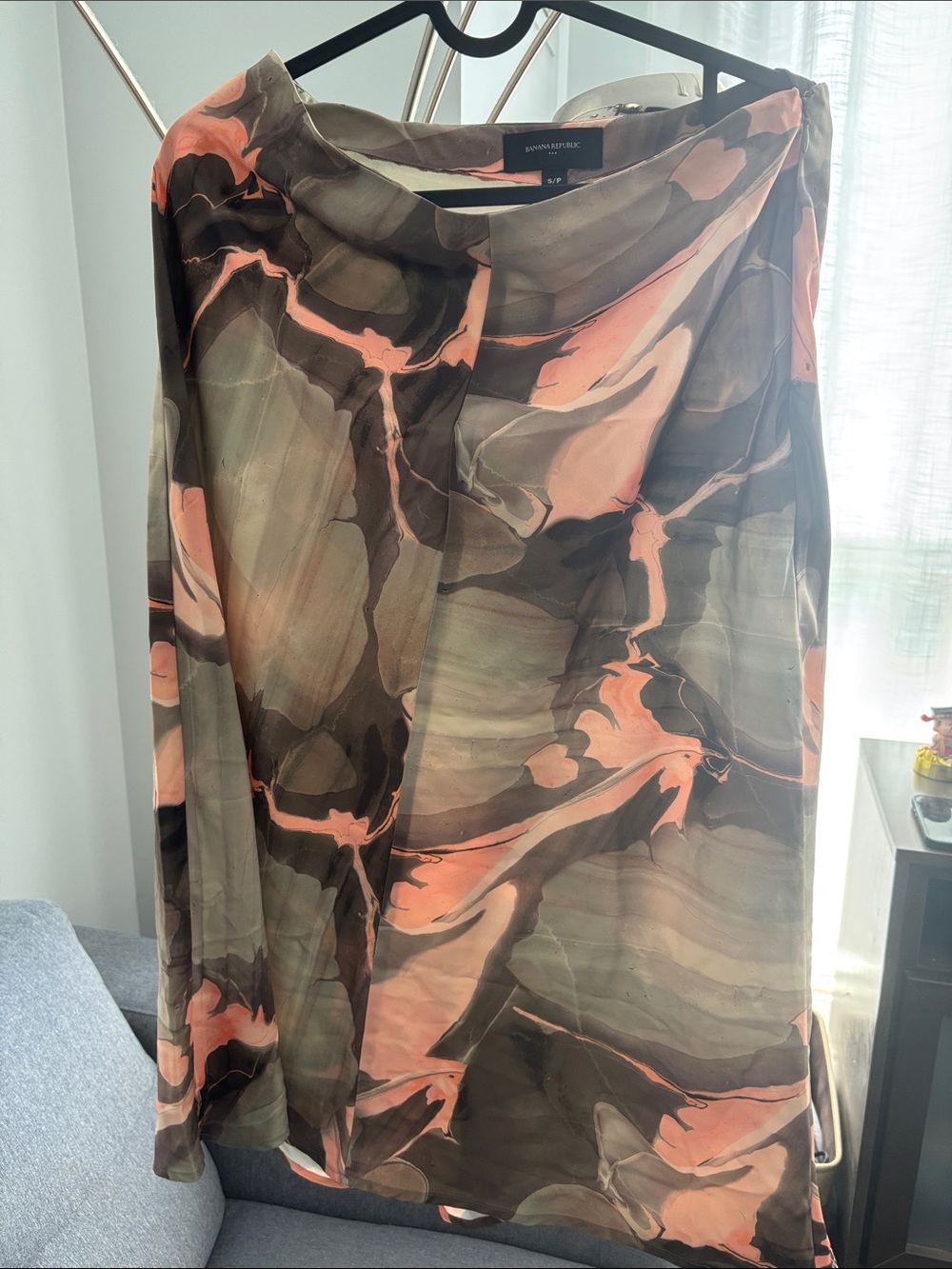 Banana Republic Marble-Print Midi Skirt in Olive and Coral